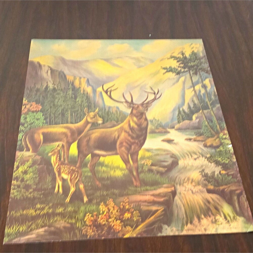 James Lee "A Noble Family" Deer Landscape Print 1910 Paper Unframed